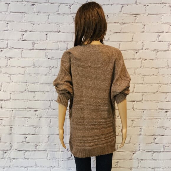 MAX STUDIO, Tan cable knit tunic sweater with metallic threading - Picture 8 of 9